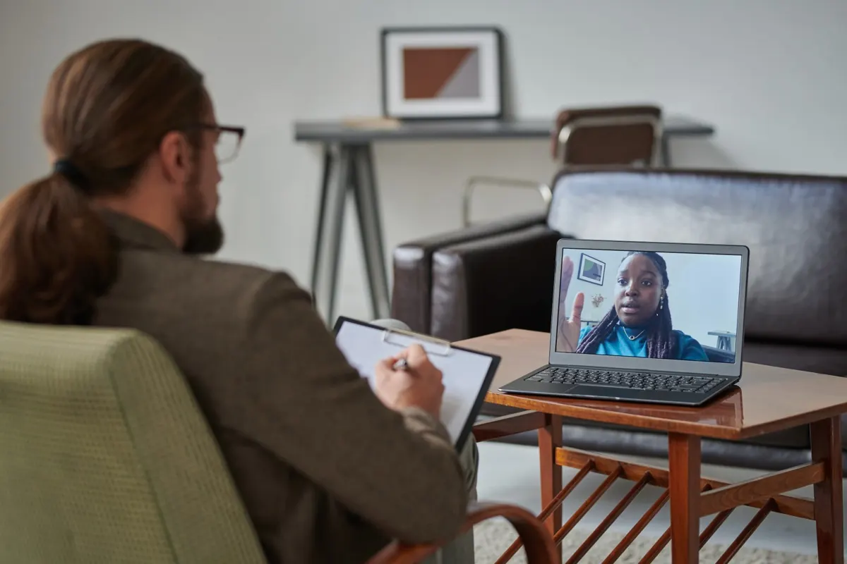 Online teletherapy session for working professionals at Positive Recovery